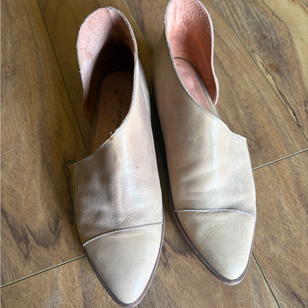 Free People Beige Leather D'Orsay Flats
